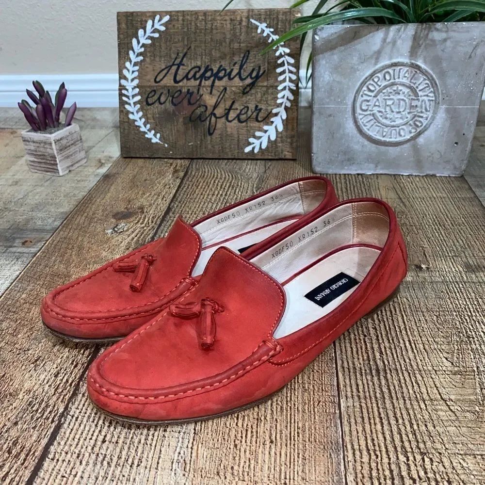 Giorgio armani red loafers made in Italy 36 1/2